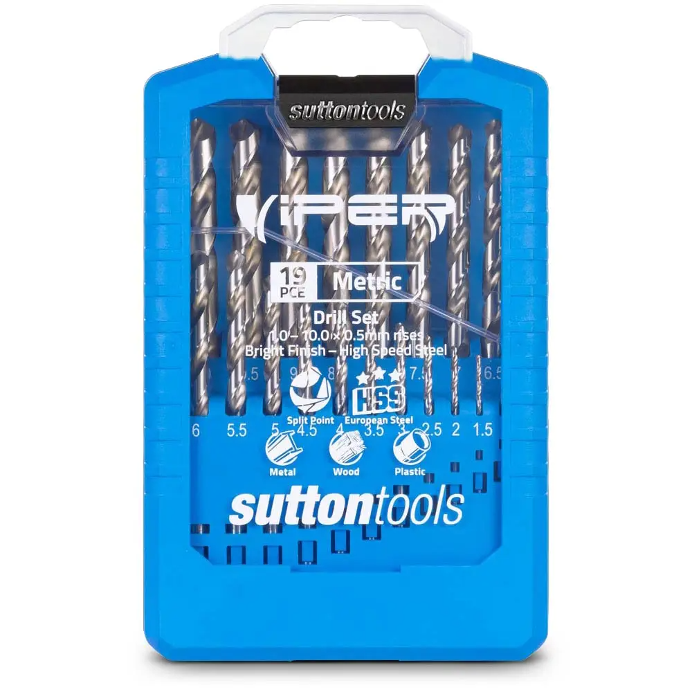 SUTTON 1-10MM METRIC HSS-BRIGHT JOBBER DRILL BIT SET - VIPER - 19 PIECE