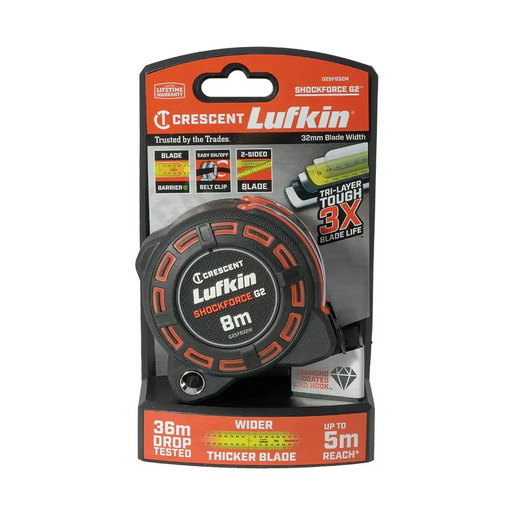 CRESCENT LUFKIN 8M X 32MM SHOCKFORCE GEN 2 TAPE MEASURE G2SF832M 2