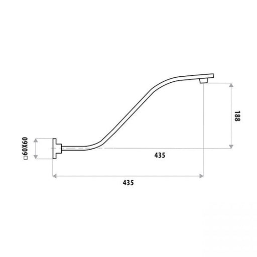 450mm Square Upswept Shower Arm with flange specifications