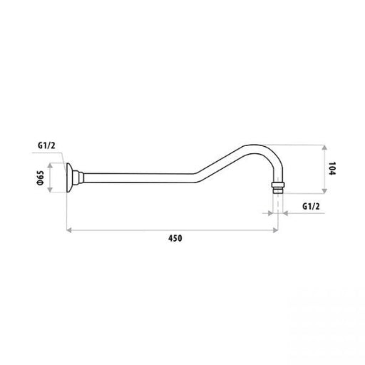 450mm Wall Gooseneck Shower Arm with flange specifications