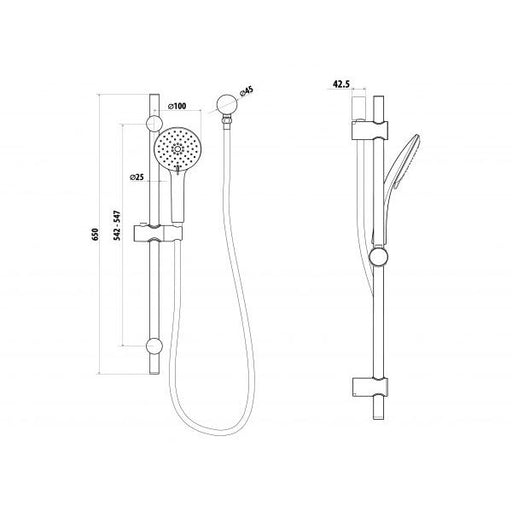 Elle Stainless Steel Hand Shower on Rail Specifications