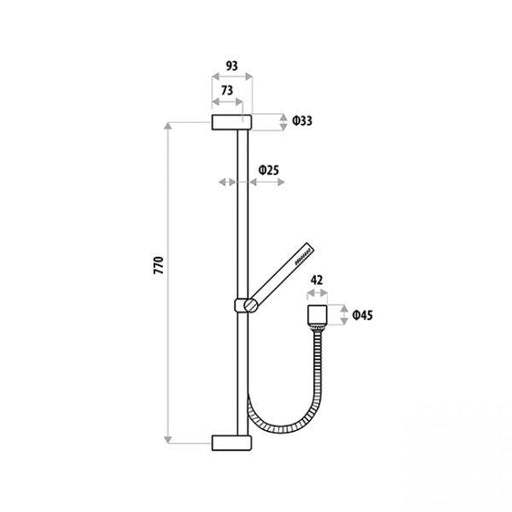 Elle Stainless Steel Pencil Rail Shower with Elbow Specifications