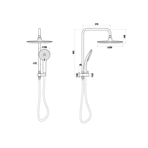 Elle Stainless Steel Twin Shower Specifications