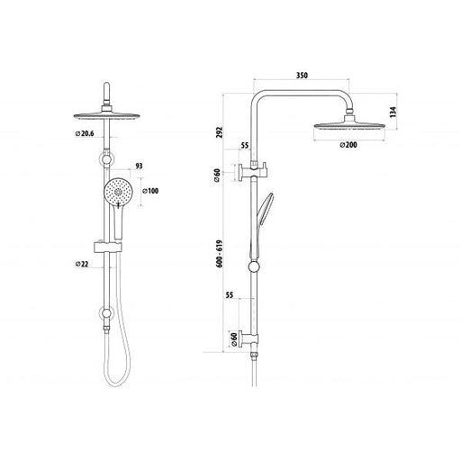 ELLE Stainless Steel Twin Shower with Rail Specifications