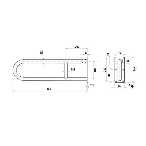 Flip Up Hand Rail 168x700mm Specifications