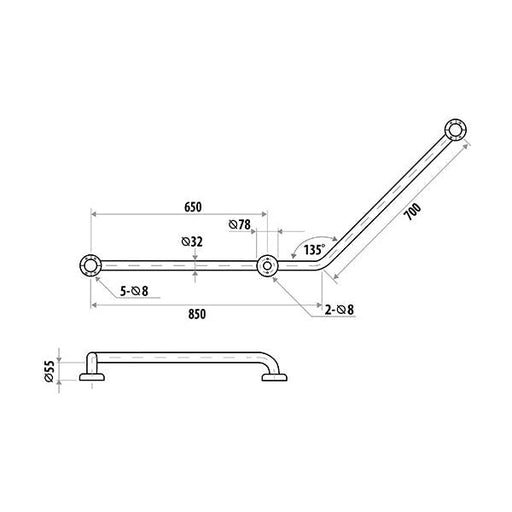 Left Hand Rail 850x700x35degree Specifications