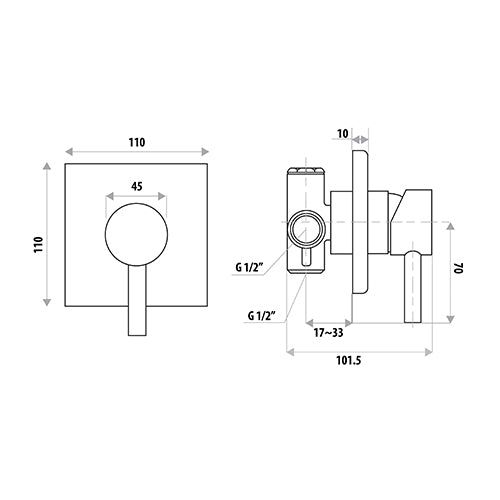 Loui Wall Mixer Square plate specifications