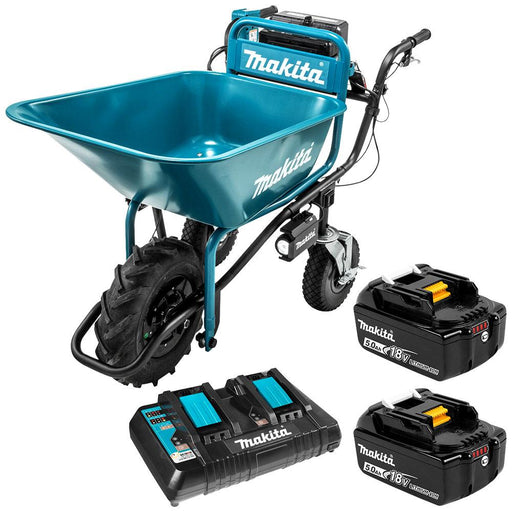 DCU180PT2B - 18V BRUSHLESS Wheelbarrow with bucket (198494-2) Kit - Includes 2 x 5.0Ah Batteries & Dual Port Rapid Charger