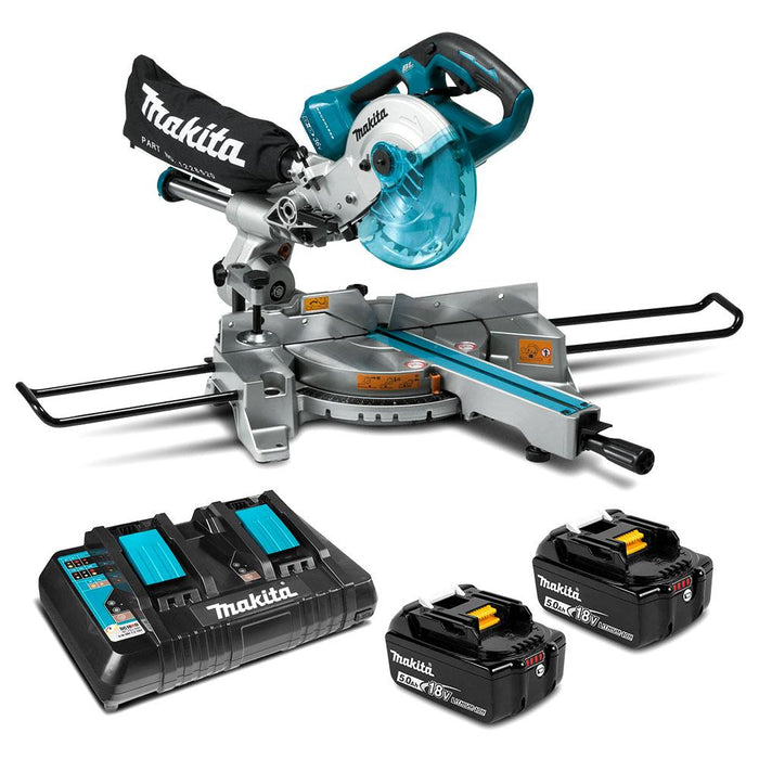 DLS714PT2 - 18Vx2 BRUSHLESS 190mm (7-1/2") Slide Compound Saw Kit - Includes 2 x 5.0Ah Batteries & Dual Port Rapid Charger