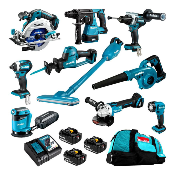 DLX1052GX1 - 10 Piece BRUSHLESS Combo Kit - DHP489Z, DTD154Z, DGA504Z, DHS680Z, DHR242Z, DJR189Z, DBO180Z*, DUB185Z*, DCL180Z*, DML815, 3 x BL1860B, DC18RC, & 199936-9 Carry Bag