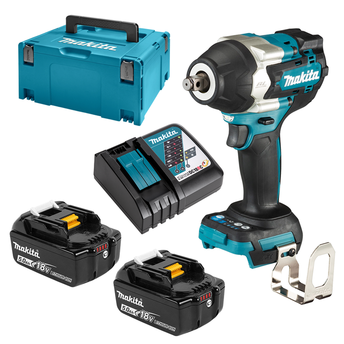 DTW700RTJ - 18V BRUSHLESS 1/2" Impact Wrench, 700Nm - Includes 2 x 5.0Ah Batteries, Rapid Charger & Makpac Case