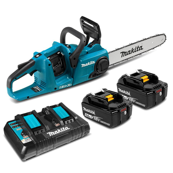 DUC353PT2 - 18Vx2 350mm BRUSHLESS Chainsaw Kit - Includes 2 x 5.0Ah Batteries & Dual Port Rapid Charger