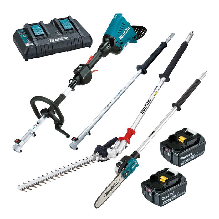 DUX60PSHPT2-B - 18Vx2 BRUSHLESS Multi-Function Powerhead, (LE400MP) Ext. Pole, (EY403MP) Pole Saw Attachment & (EN401MP) Hedge Trimmer Attachment Kit - Includes 2 x 5.0Ah Batteries & Dual Port Rapid Charger (BONUS EM409MP)