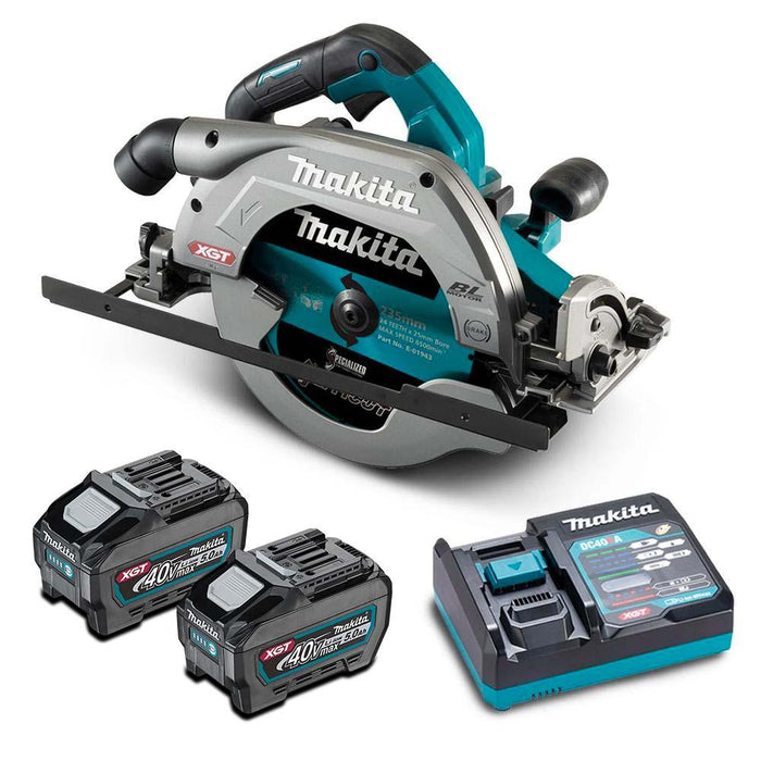 Makita HS009GT201 40V Max BRUSHLESS AWS* 235mm (9-1/4") Circular Saw Kit, Guide Rail Compatible Saw Base - Includes 2 x 5.0Ah Batteries, Single Port Rapid Charger & Plastic Case*AWS Receiver sold separately (198901-5)