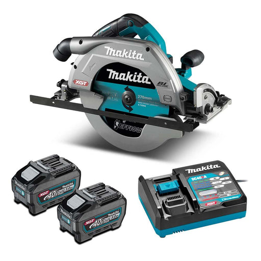 Makita HS011GT201 40V Max BRUSHLESS AWS* 270mm (10-5/8") Circular Saw Kit, Guide Rail Compatible Saw Base - Includes 2 x 5.0Ah Batteries & Single Port Rapid Charger*AWS Receiver sold separately (198901-5)