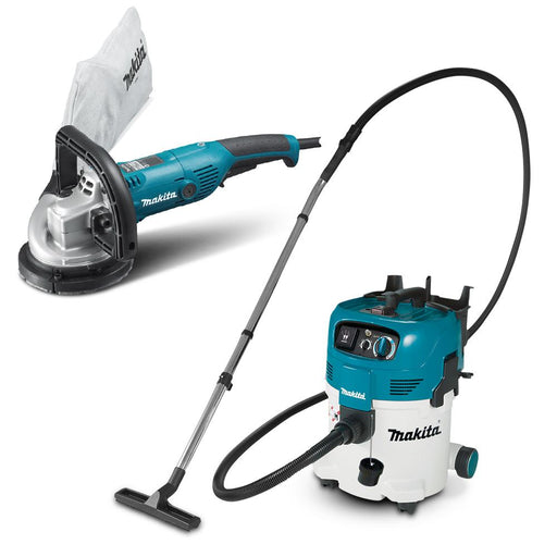 Makita PC5000C-VC30MX1 125mm (5") Concrete Planer (PC5000C) & 30L Wet/Dry M-Class Vacuum (VC3012MX1) Combo