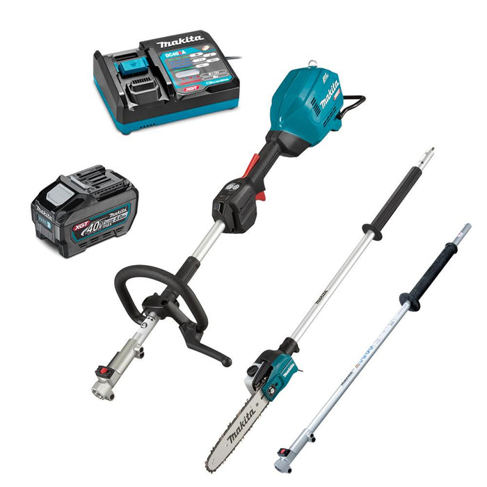 Makita 40V Max BRUSHLESS Multi-Function Powerhead, (LE400MP) Extension Pole & (EY403MP) Pole Saw Attachment Kit- Includes 5.0Ah Battery & Single Port Rapid Charger (BONUS EM403MP)