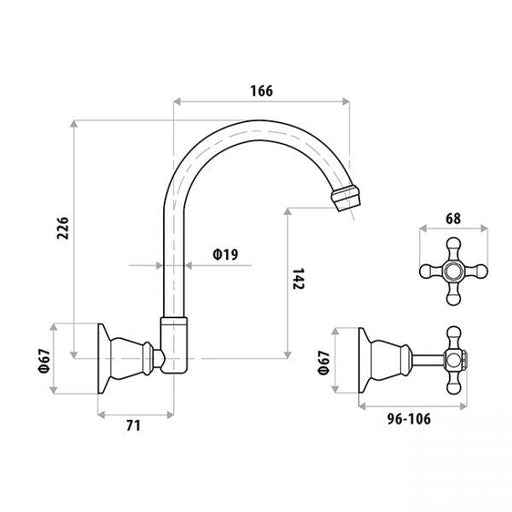 Noosa Wall Sink Set Gooseneck Spout Specifications