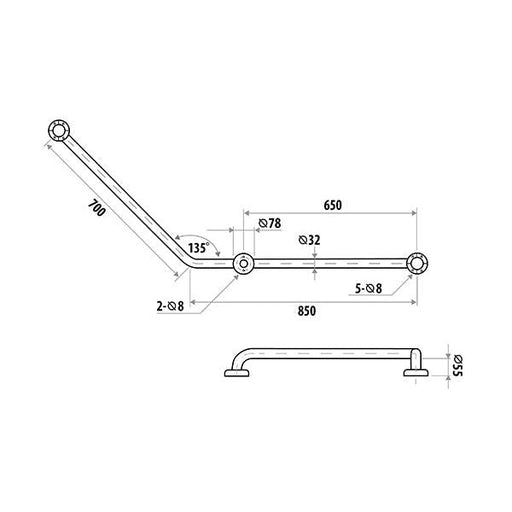 Right Hand Rail 850x700x35degree Specifications