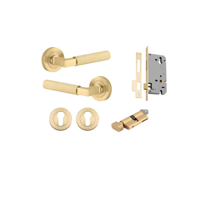 Round Brunswick Lever Iver Brushed Brass Entrance Key Thumb