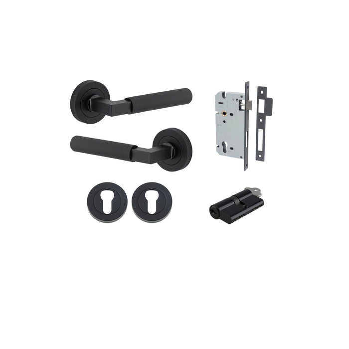 Round Brunswick Lever Iver Matt Black Entrance Kit Key