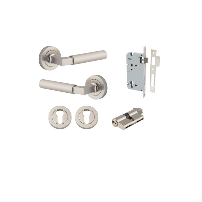 Round Brunswick Lever Iver Satin Nickel Entrance Kit Key