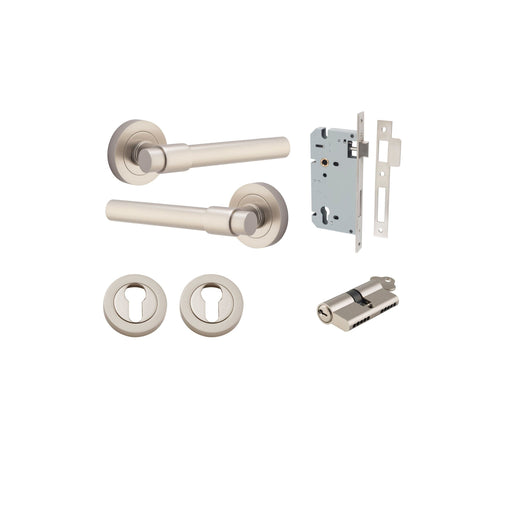 Round Helenski Lever Iver Satin Nickel Entrance Kit Key