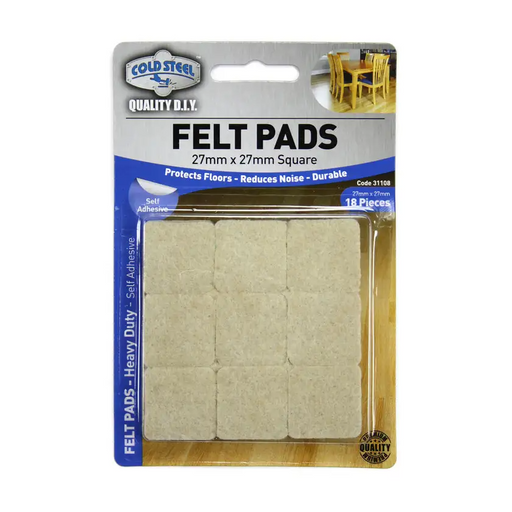 Trio Heavy Duty Square Felt Pads Beige 27 x 27mm - 18 Pack