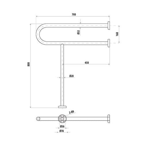 U-Shaped Hand Rail 700x800mm Floor Mounted Specifications